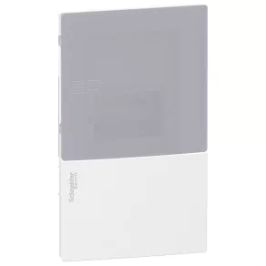   Schneider Electric Resi9 Mini Pragma - MIP22104T - Tablou de distribuție mic, cu ușă transparentă cu efect de sticlă opacă, încastrat, 1x4 module, șină PEN, complet, alb