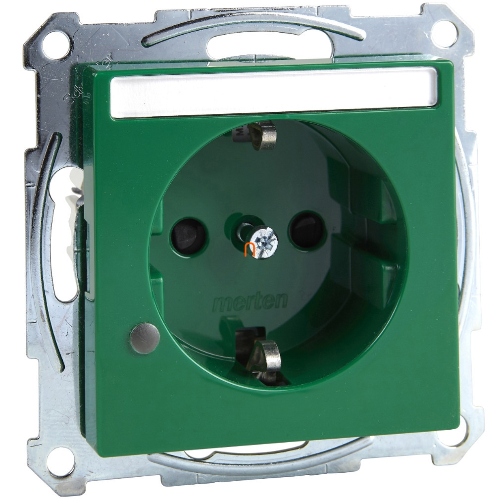 Schneider Merten 2P+F priză (GYV) cu grilaj de siguranță, cu lumină de semnalizare, inscriptibilă, cu conectare cu arc, 16A, System-M, verde MTN2303-0304