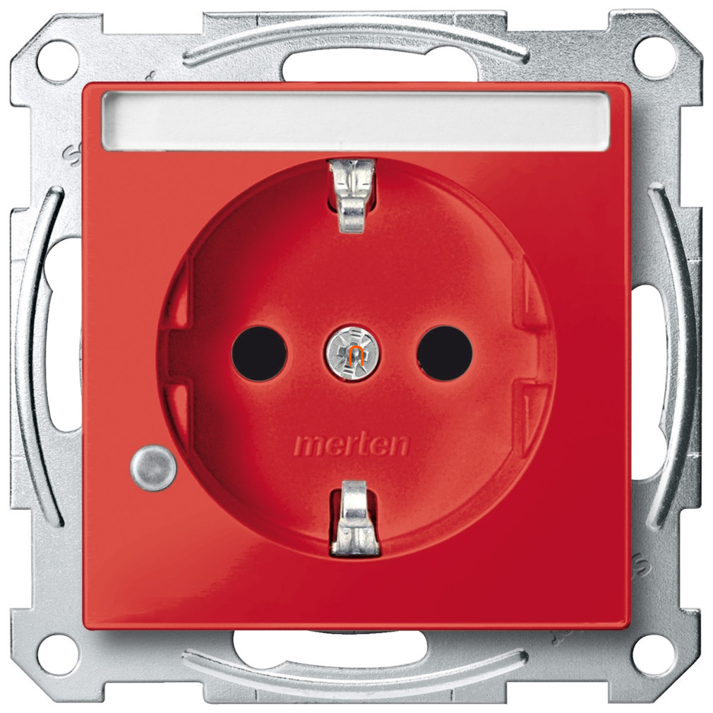 Schneider Merten 2P+F priză, cu capac de siguranță, cu indicator luminos, inscriptibilă, cu conectare cu arc, 16A, roșie (System-M)