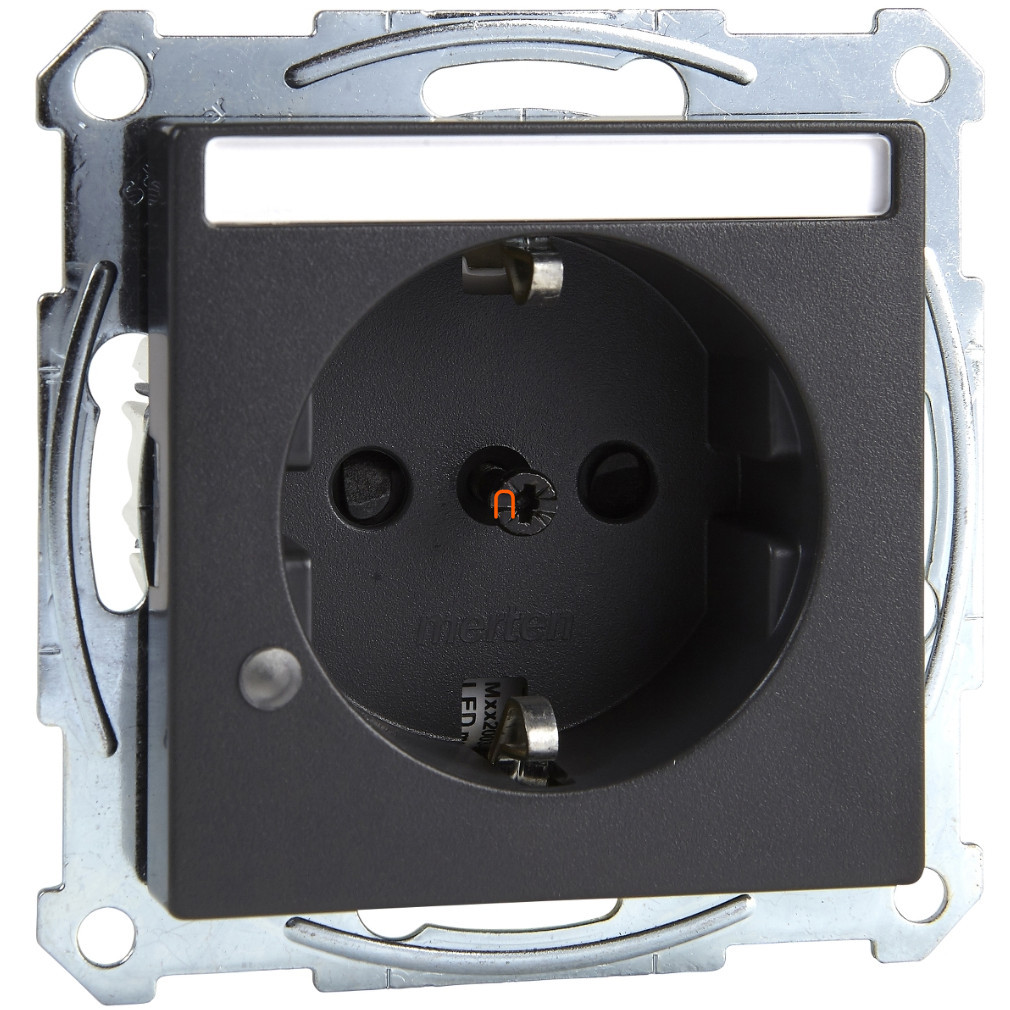 Schneider Merten System M 2P+F priză (GYV) cu grilaj de siguranță, inscripționabilă, cu lumină de semnalizare, cu racordare cu arc, 16A, antracit MTN2303-0414