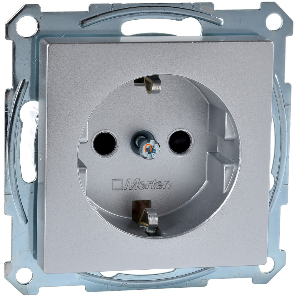 Schneider Merten 2P+F priză, (GYV) siguranță, cușcă de protecție, cu șuruburi, 16A, System-M, aluminiu MTN2400-0460