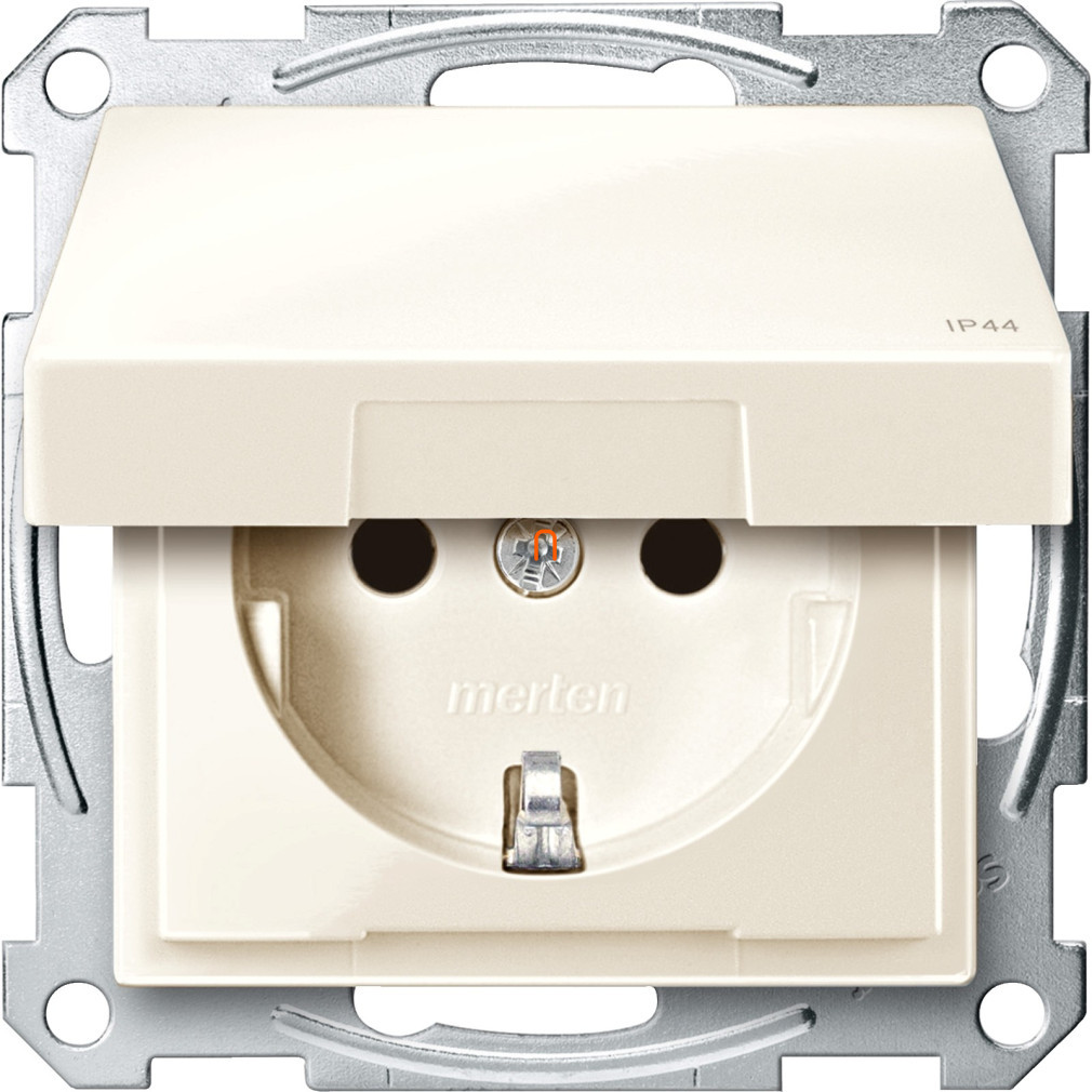 Merten System M SCHUKO IP44 priză cu capac rabatabil, cu șuruburi, protecție pentru copii, crem MTN2414-0344 Schneider