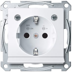   Priză Schneider System M Merten 2P+F (GYV) cu obturator de siguranță, iluminare LED, cu arc, 16 A, alb activ, antibacteriană MTN2304-0325