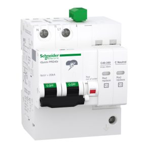   Schneider Electric ACTI9 iQuick-PRD - Dispozitiv de protecție împotriva supratensiunii A9L16292 cu inserție înlocuibilă, semnalizare la distanță, 40 kA, 1P-N
