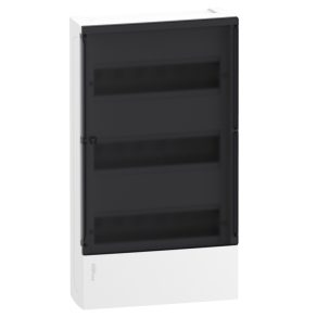   Schneider Electric Resi9 Mini Pragma - MIP12312S - Tablou de distribuție mic, ușă transparentă de culoare fum, montare pe suprafață, 3x12 module, șină PEN, alb