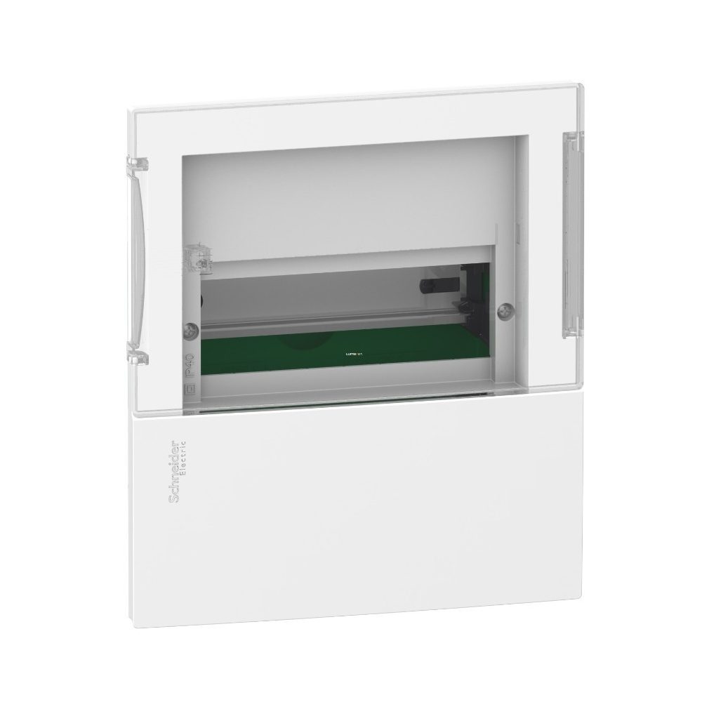 Distribuitor Schneider încastrat cu 1 rând, 8 module, ușă transparentă, IP40, șină PE/N RESI9 MP (MIP22108S)