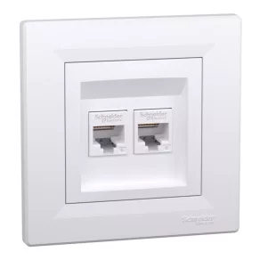   Schneider Asfora 2xRJ45 Cat6 UTP priză, cu ramă albă EPH4800121