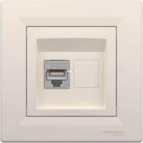   Priză Schneider Electric Asfora încastrată 1xRJ45 Cat5e STP cu ramă și capac, bej
