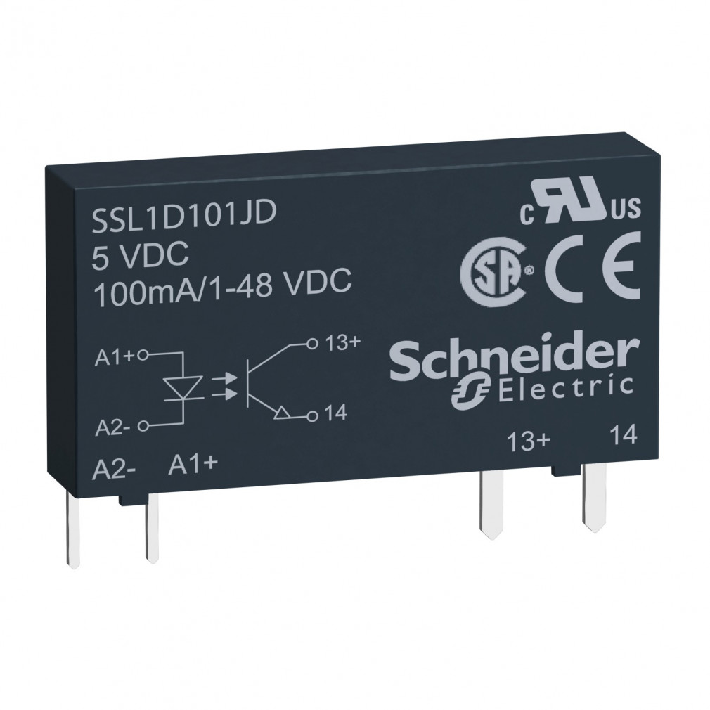 Schneider SSL linie clemă releu de stare solidă, 1f, clemă cc, 1NO, 1...48VDC, 100mA, 24VDC SSL1D101BD