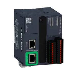   Schneider Electric Modicon M221 - TM221ME16TG - PLC pentru controlul mașinilor, 16 intrări/ieșiri, ieșire cu tranzistor (sursă), RS232/485, Ethernet Modbus TCP/IP, 24 V c.c., design tip carte, cu arc