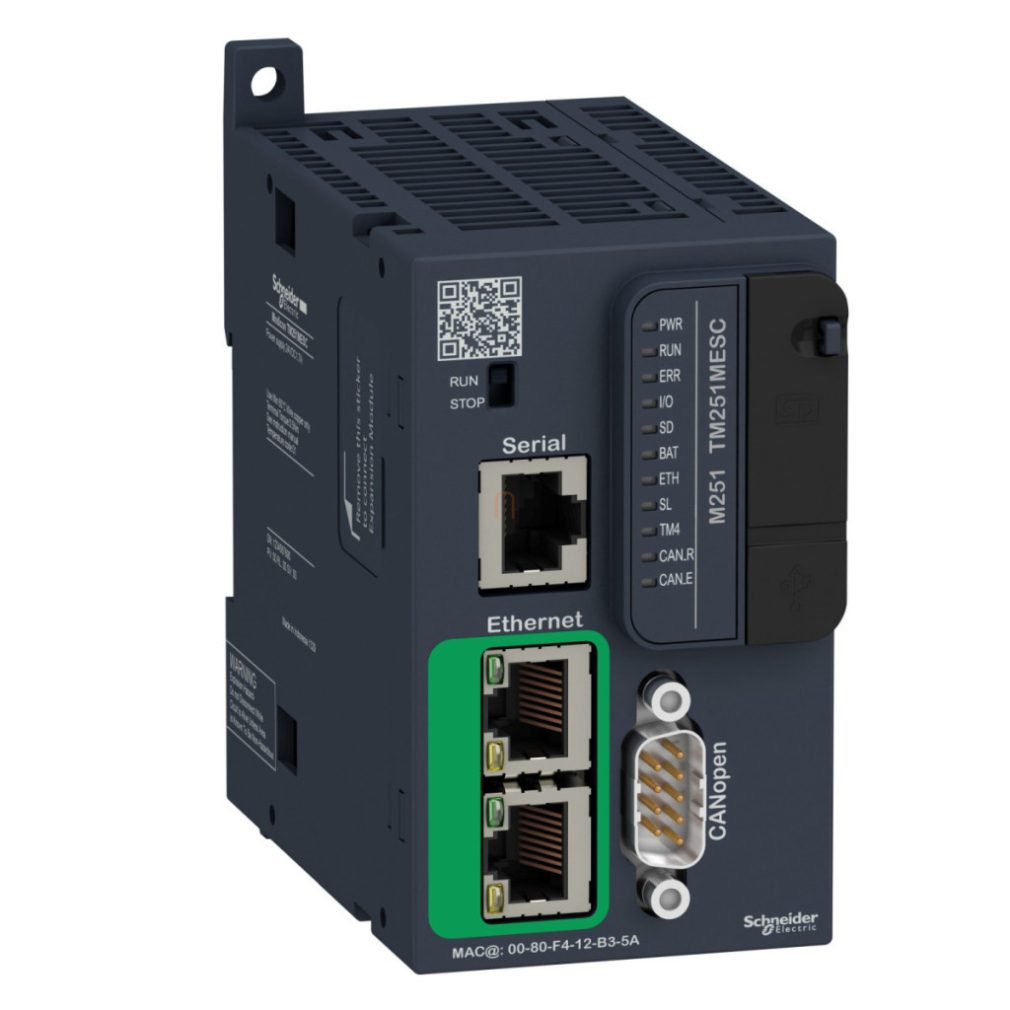 TM251MESC Modicon M251 controler PLC pentru arhitectură I/O distribuită, RS232/RS485, Ethernet Modbus TCP/IP, CANopen, 24 VDC Schneider