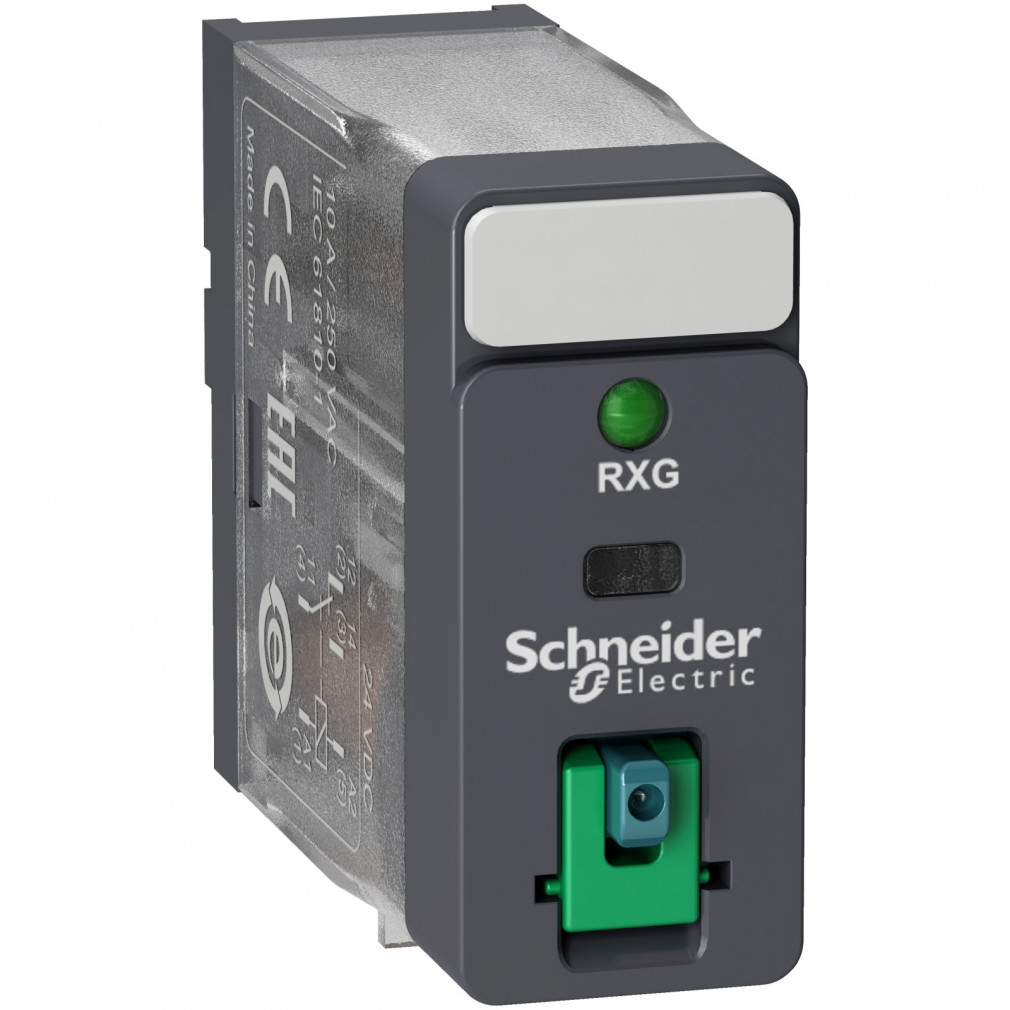 Schneider RXG releu de interfață, 1CO, 10A, 24VDC, buton de testare, LED RXG12BD