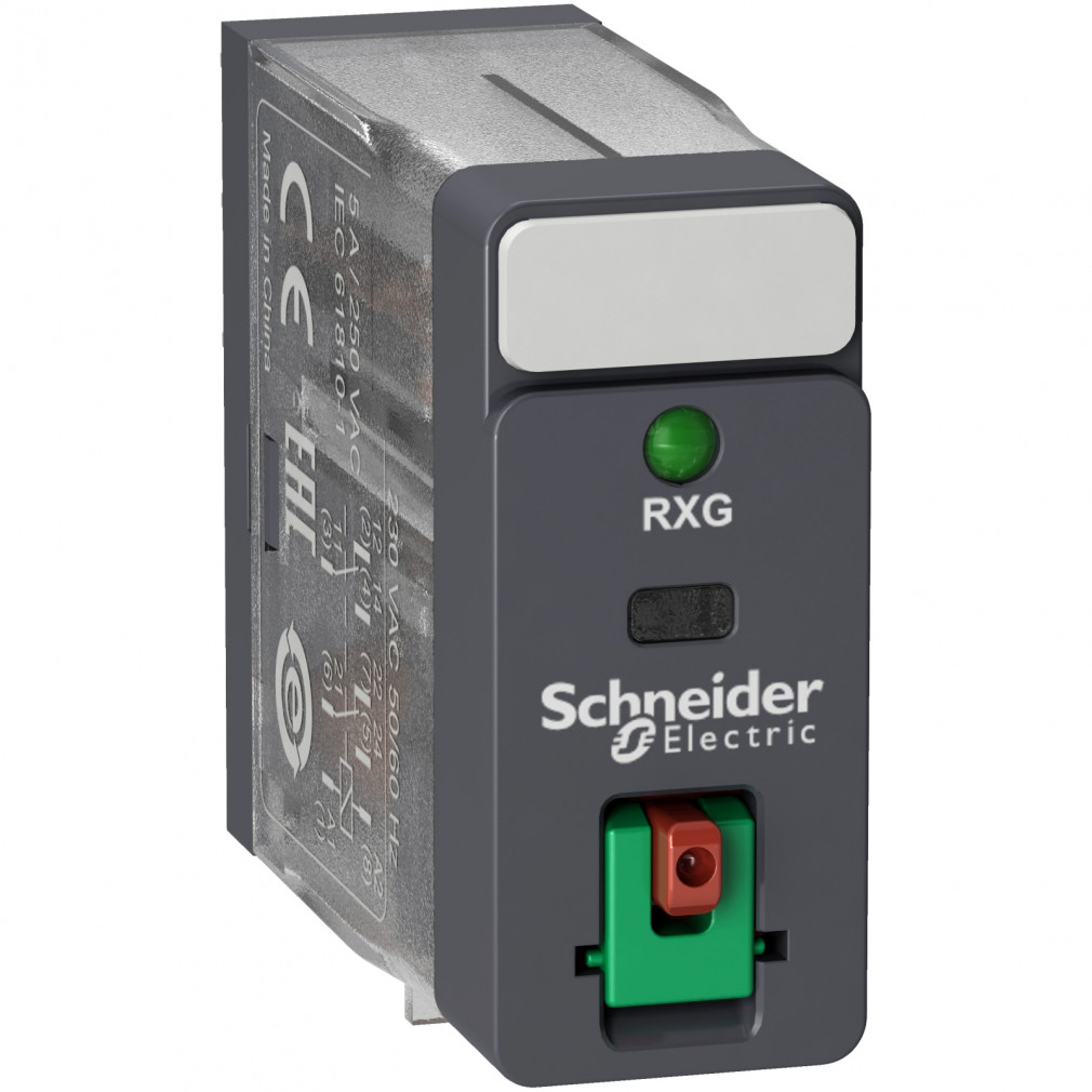 Schneider RXG releu de interfață, 2CO, 5A, 230VAC, buton de testare, LED RXG22P7