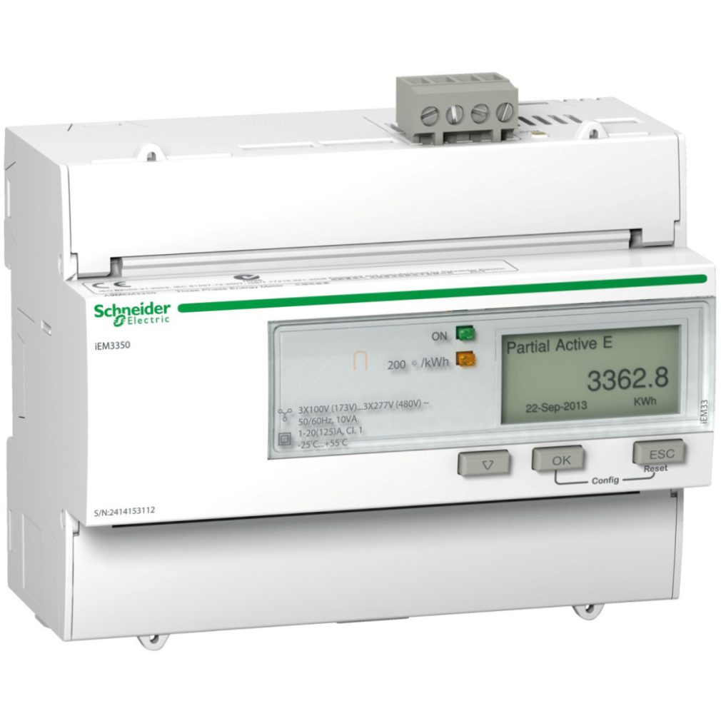 Contor de consum direct 3F 125A digital, pentru șină DIN, MODBUS A9MEM3350 Schneider