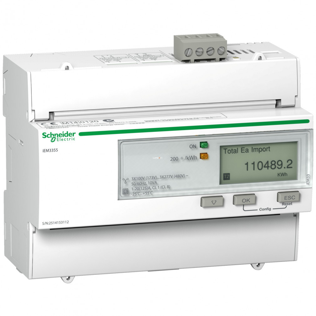 Contor de consum Schneider direct 3F 125A digital, certificat MID, pentru șină DIN, MODBUS (A9MEM3355)