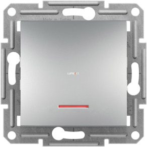   Comutator cu buton unic încastrat Schneider Electric Asfora cu capac, indicator luminos, aluminiu