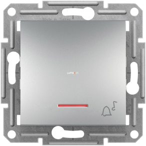   Buton de sonerie unipolar încastrat Schneider Electric Asfora cu capac, indicator luminos, conexiune cu arc, aluminiu