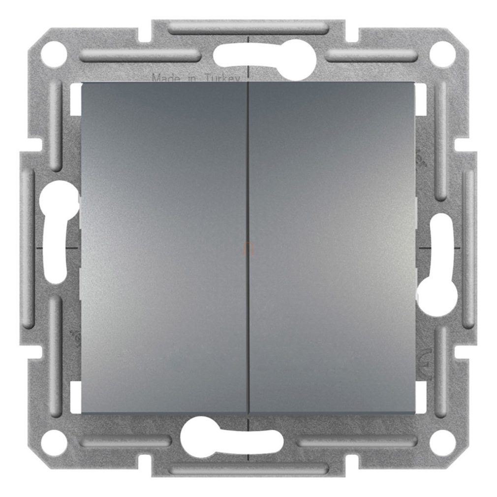 Schneider Electric Asfora comutator dublu cu capac încastrat, curacord, oțel