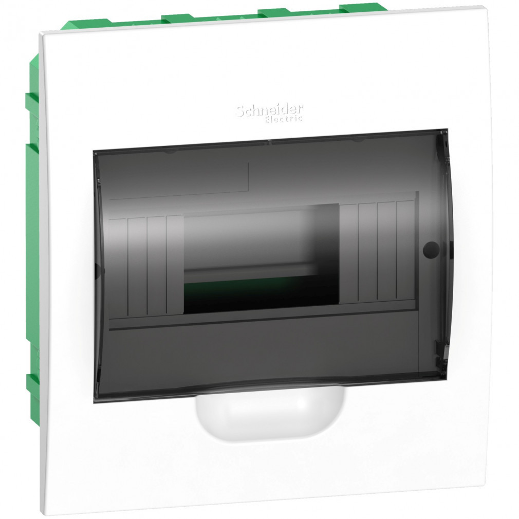 Distribuitor electric încastrat cu 1 rând, 8 module, cu ușă transparentă, IP40, șină PE/N Easy9 EZ9E108S2F
