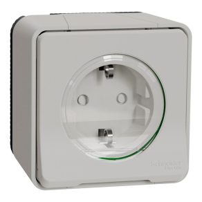   Schneider Electric Mureva Styl - MUR39034 - Priză 2P+F, cu obturator de siguranță, capac cu fixare rapidă, cu arc, completă, alb polar