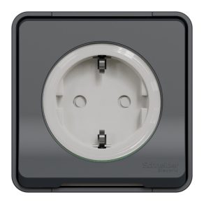   Schneider Electric Mureva Styl - MUR36034 - Priză 2P+F, cu obturator de siguranță, capac cu fixare rapidă, cu arc, completă, gri antracit