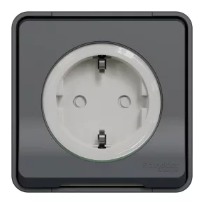   Schneider Electric Mureva Styl - MUR36034 - Priză cu 2 poli și fază, cu obturator de siguranță, cu capac rabatabil, cu arc, completă, gri antracit