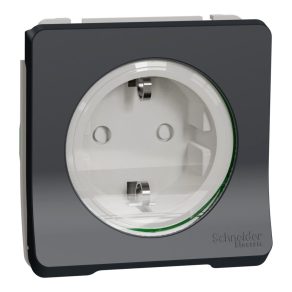   Schneider Electric Mureva Styl - MUR36134 - Priză 2P+E, cu obturator de siguranță, capac cu fixare rapidă, cu arc, gri antracit