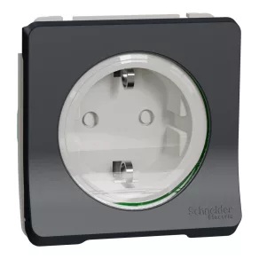   Schneider Electric Mureva Styl - MUR36134 - Priză cu 2 poli și fază, cu grilaj de protecție, cu capac rabatabil, cu arc, gri antracit