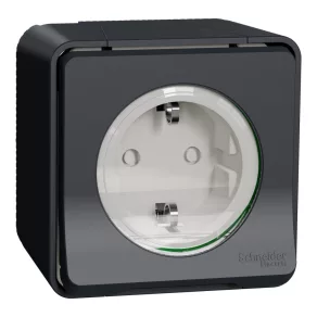   Schneider Electric Mureva Styl - MUR36731 - Priză cu 2 poluri + fază, cu grilaj de protecție, cu capac rabatabil, cu fixare prin șuruburi, completă, gri antracit