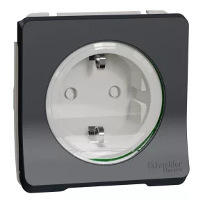   Schneider Electric Mureva Styl - MUR36135 - Priză cu 2 poli și fază, cu grilaj de protecție, cu capac rabatabil, cu fixare prin șuruburi, gri antracit