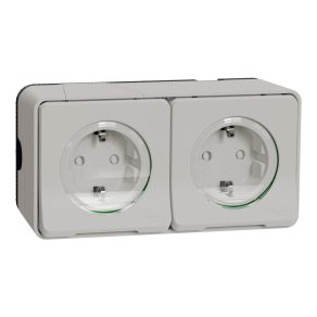   Schneider Electric Mureva Styl - MUR39035 - priză 2x2P+F, cu obturator de siguranță, capac cu fixare rapidă, cu arc, completă, alb polar