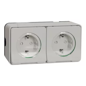   Schneider Electric Mureva Styl - MUR39035 - Priză 2x2P+F, cu grilaj de protecție, capac rabatabil, cu arc, completă, alb polar