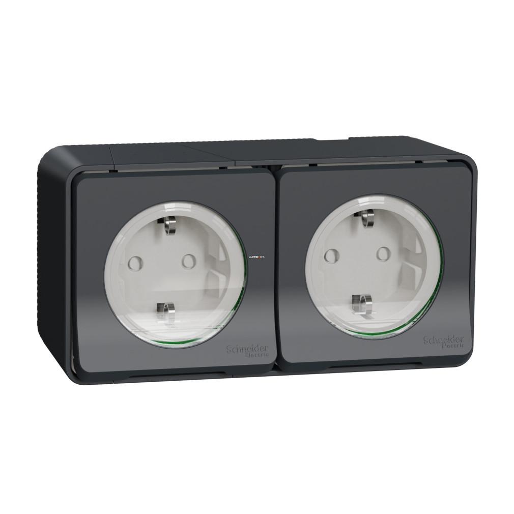 Schneider Mureva 2x2P+F priză, cu capac de siguranță, capac rabatabil, cu arc, complet, antracit (Styl)