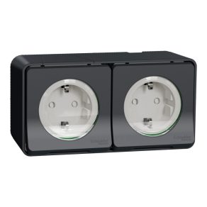   Schneider Electric Mureva Styl - MUR36029 - Priză 2x2P+F, cu obturator de siguranță, capac cu fixare rapidă, cu arc, completă, gri antracit