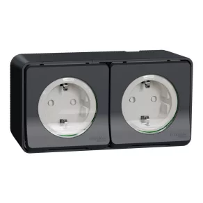   Schneider Electric Mureva Styl - MUR36029 - Priză 2x2P+F, cu grilaj de protecție, capac rabatabil, cu arc, completă, gri antracit