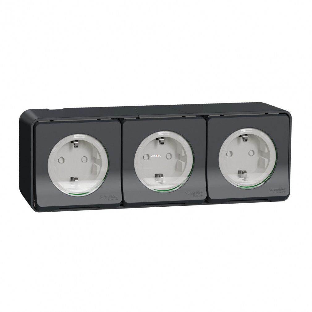 Schneider Mureva Styl 3x2P+F priză, (GYV) siguranță, cu capac, cu arc, complet, antracit MUR36038
