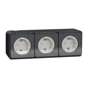   Schneider Electric Mureva Styl - MUR36038 - priză 3x2P+F, cu obturator de siguranță, capac cu fixare rapidă, cu arc, completă, gri antracit