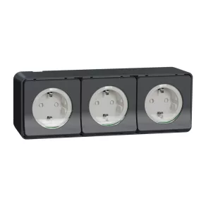   Schneider Electric Mureva Styl - MUR36038 - Priză triplă cu două prize de 2 poli și o priză de 4 poli, cu grilaj de protecție, capac rabatabil, cu arc, set complet, gri antracit