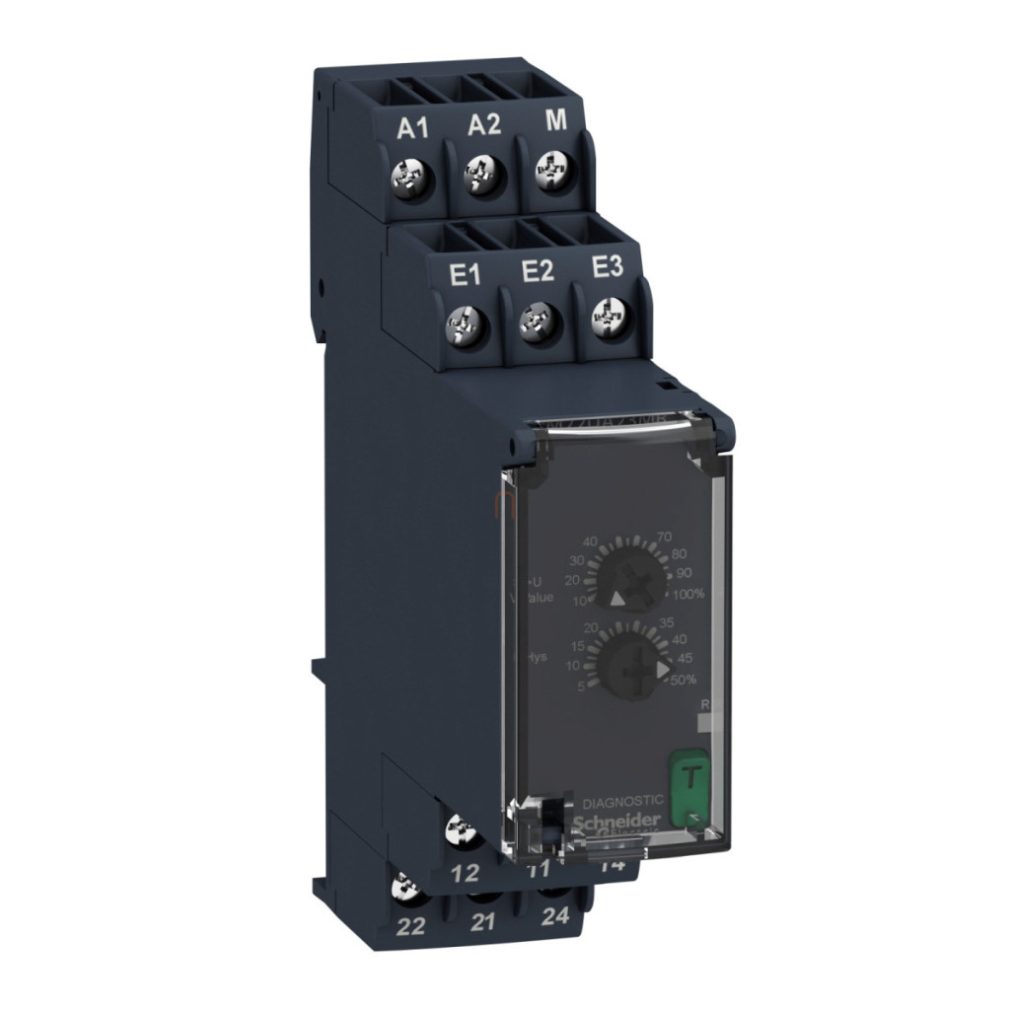 Relé de monitorizare tensiune RM22, 1f sau DC, 2CO, 8A, 24…240VAC/DC, interval de măsurare: 15…500V RM22UA23MR Schneider