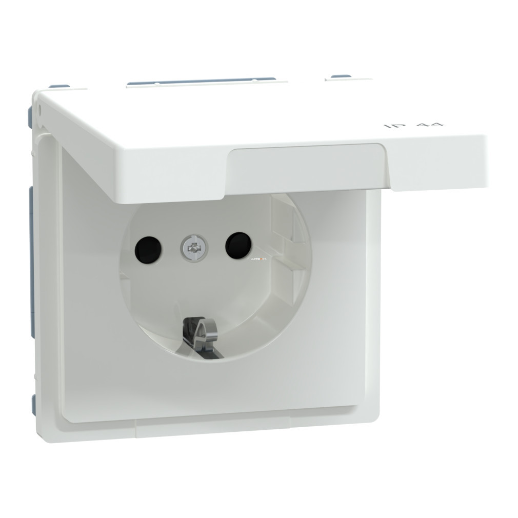 Schneider Merten 2P+F priză, cu capac de siguranță, capac rabatabil, cu arc, 16A, IP44, alb lotus (System Design)