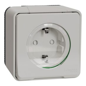   Schneider Electric Mureva Styl - MUR39206 - Priză 2P+F, cu obturator de siguranță, capac cu fixare prin clip, montare cu șuruburi, completă, alb polar