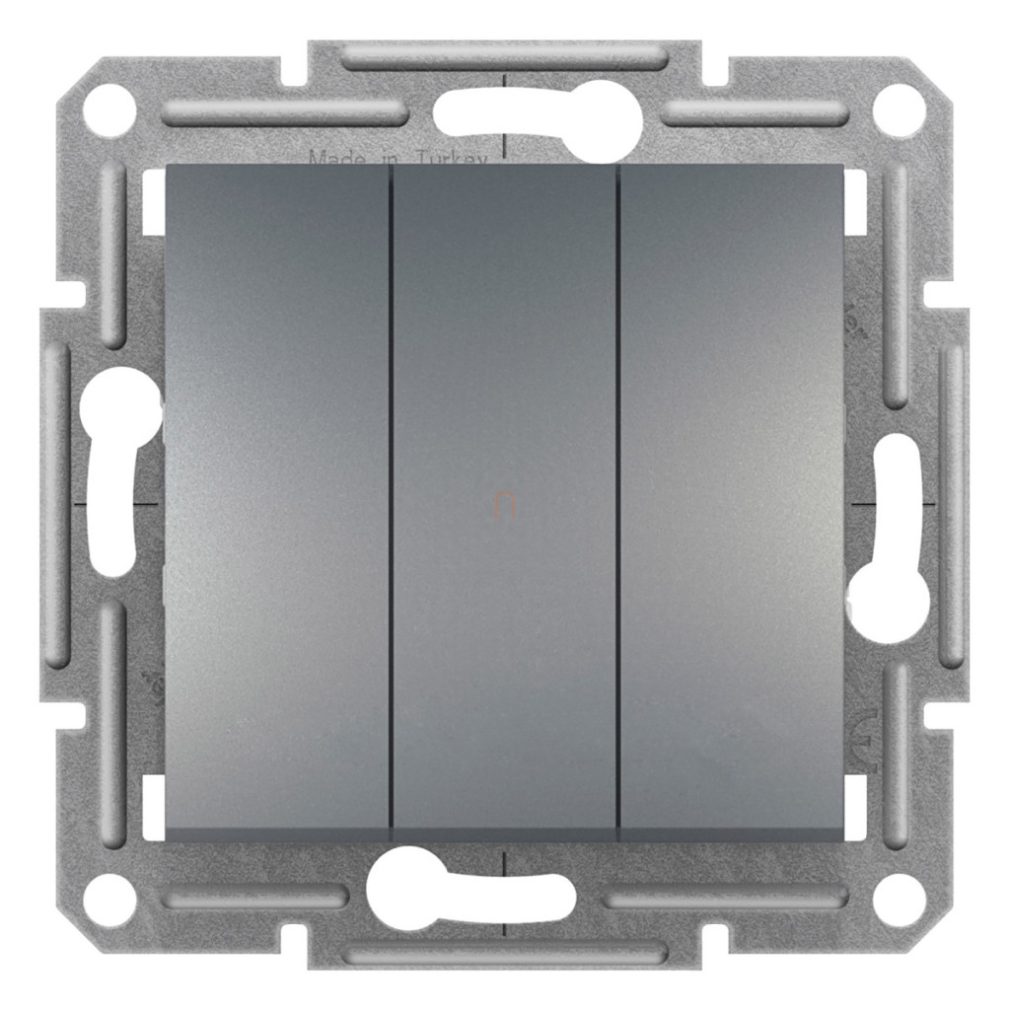 Schneider Electric Asfora comutator triplu încastrat cu capac, oțel