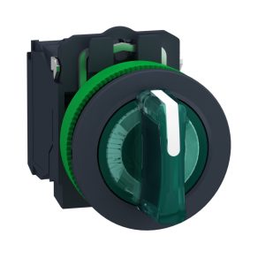   Schneider Electric Harmony XB5 - XB5FK133M5 - întrerupător complet din plastic pentru montare încastrată, Ø30, 3 poziții, 230 VAC, 1NO+1NC, verde