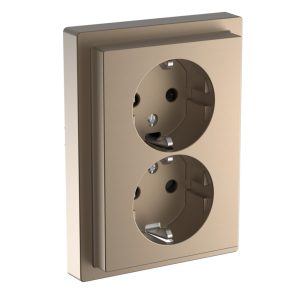   Schneider Electric Merten System Design - MTN2420-6533 - priză 2x2P+F, cu obturator de siguranță, cu arc, 16 A, cu ramă, System-D, Sahara