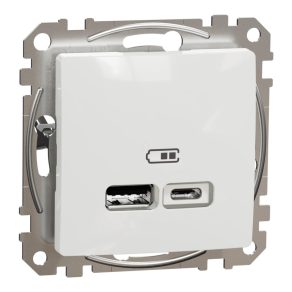   Schneider Electric Sedna Design & Elements - SDD111402 - Încărcător dual USB, A+C, 2,4 A, alb