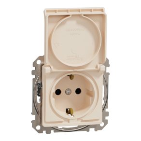   Schneider Electric Sedna Design & Elements - SDD112023 - Priză 2P+E cu obturator de siguranță, capac cu fixare prin clip, conexiune cu șurub, 16A, bej