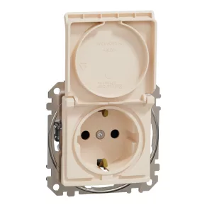   Schneider Electric Sedna Design & Elements - SDD112024 - Priză cu 2 poli și fază, cu capac de siguranță, cu capac rabatabil, cu conectare cu arc, 16 A, bej