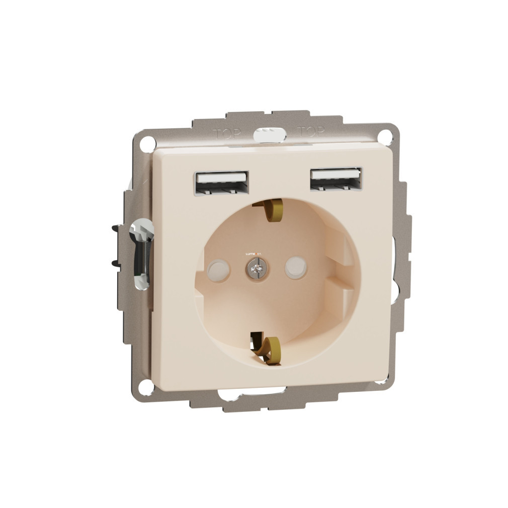 Schneider Sedna 2P+F priză, BZS, cu încărcător USB dublu, cu arc, 16A/2,4A, bej