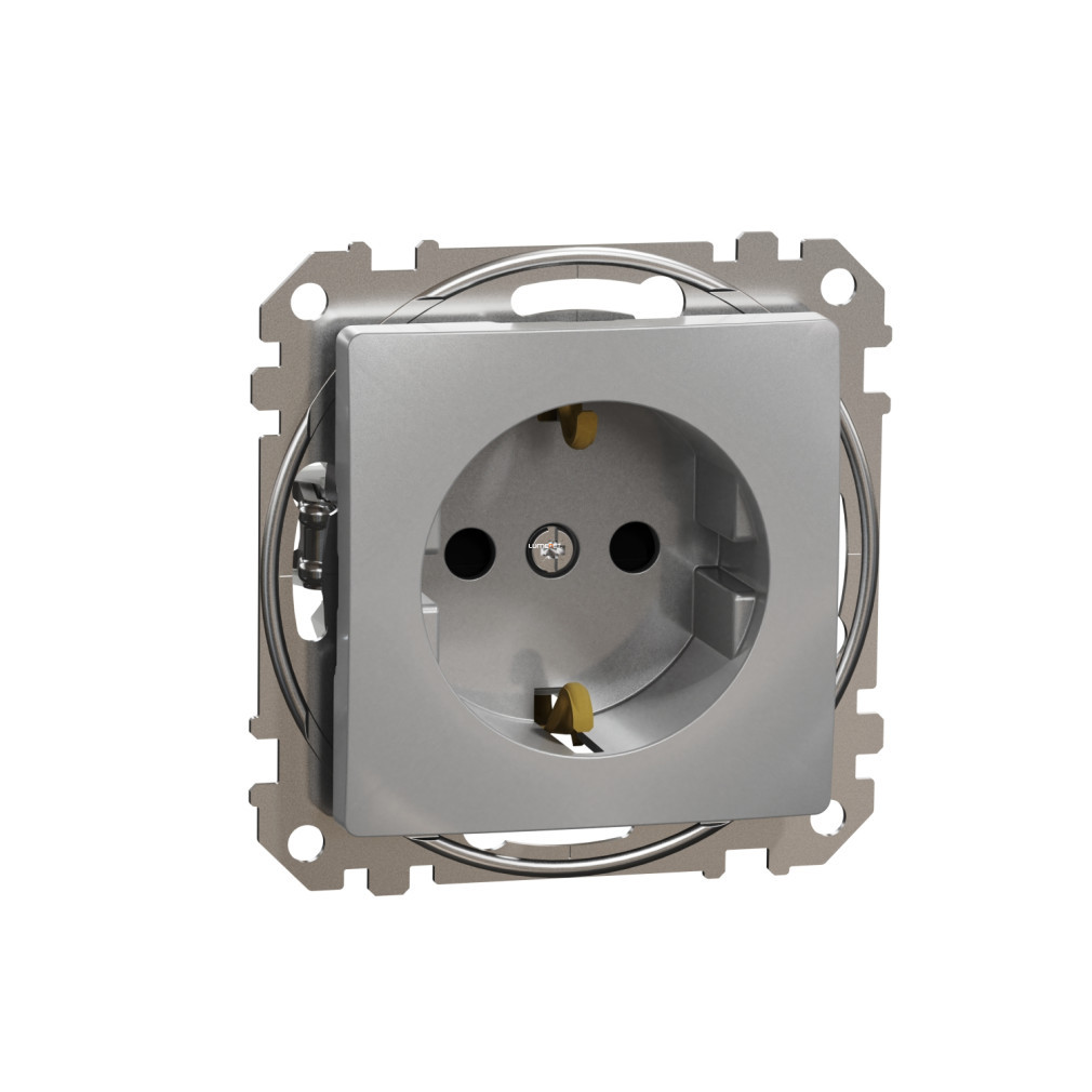 Schneider Sedna 2P+F priză cu capac de siguranță, cu conectare cu șurub, 16A, aluminiu (SDD113021)
