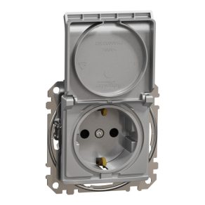   Schneider Electric Sedna Design & Elements - SDD113024 - Priză 2P+F cu obturator de siguranță, capac cu fixare rapidă, conexiune cu arc, 16 A, aluminiu